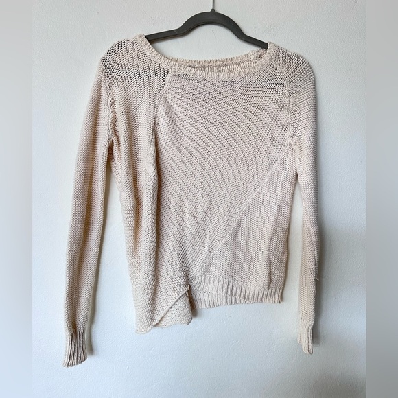 Brochu Walker Tan Sweater - Oat Linen Blend Asymmetrical Crochet Sweater - Picture 1 of 4